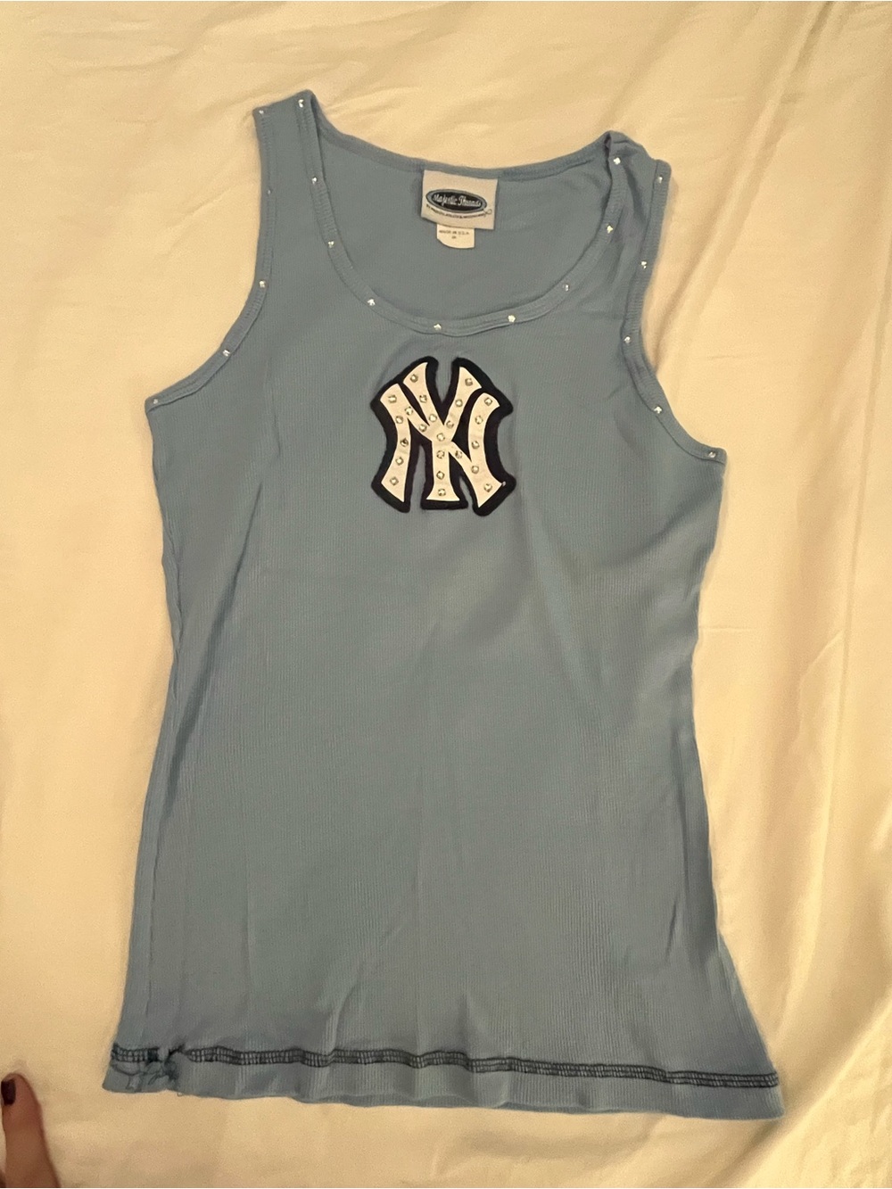 NY Yankees Logo Light Blue Ribbed Tank Top